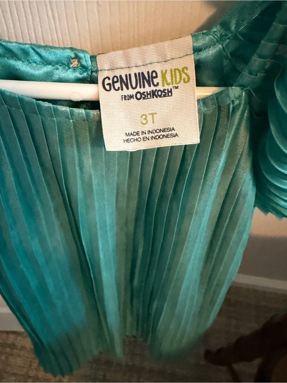 OshKosh B'gosh Teal Pleated Flutter-Sleeve Liquid Gold Girls Top or Dress EUC